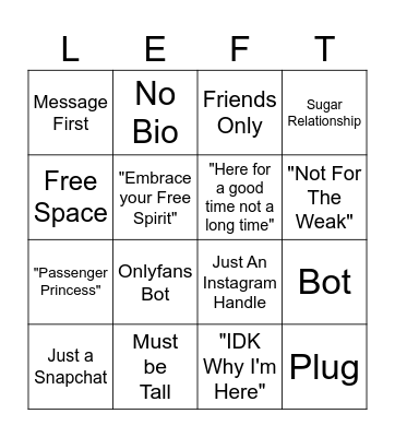 Tinder Bingo Card