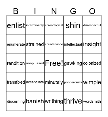 Vocabulary "My English" Bingo Card