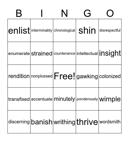 Vocabulary "My English" Bingo Card