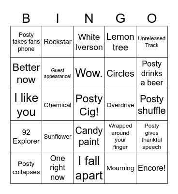 POSTY CONCERT BINGO Card