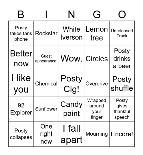 POSTY CONCERT BINGO Card