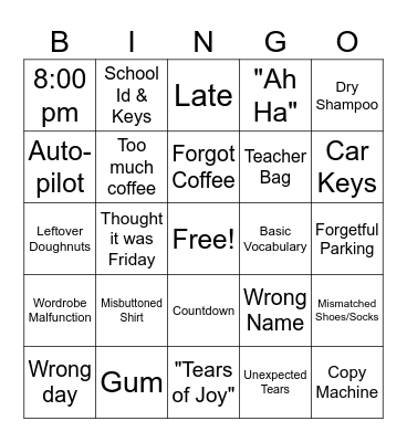 Teacher Bingo Card