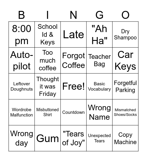 Teacher Bingo Card