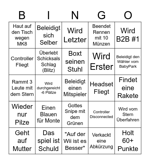 Monte MK8 Bingo Card