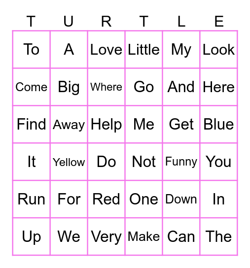 Word Bingo #1 Bingo Card