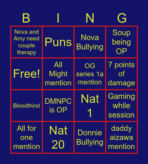 MHA bingo Card