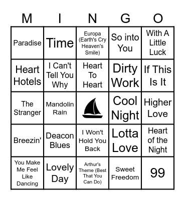 Yacht Rock 4 Bingo Card