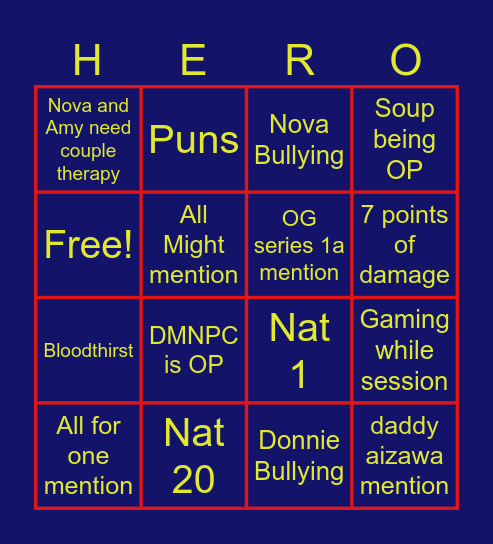 MHA bingo Card