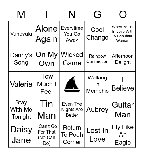 Yacht Rock 6 Bingo Card