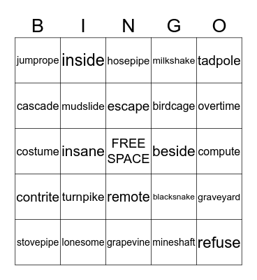 Long vowel silent e Bingo Card