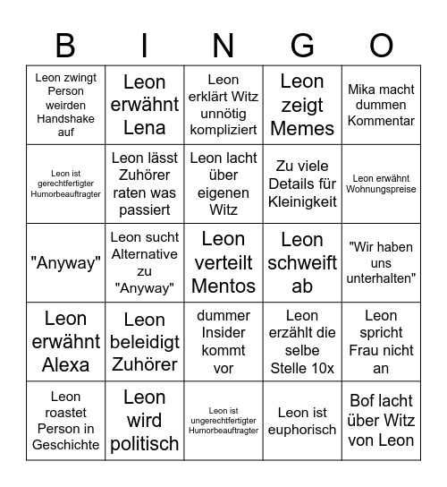 Leon-Geschichte-Bingo Card