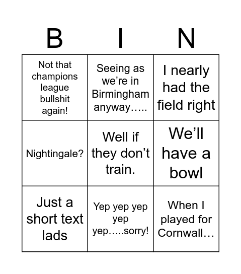 Captain Kev Bingo Card