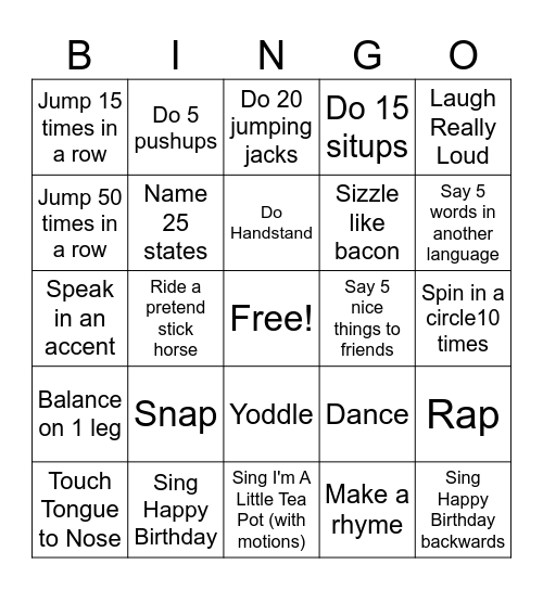 I Can Bingo Card