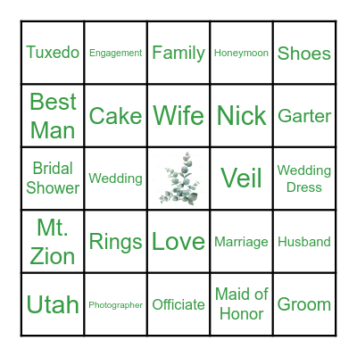 Bride Bingo Card