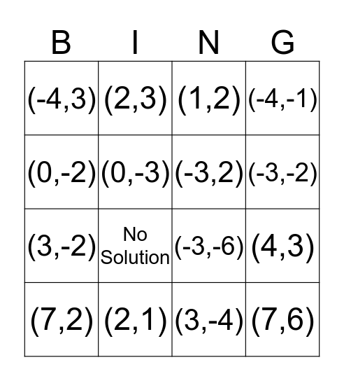 Substitution Bingo Card