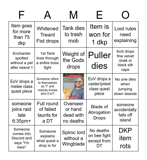 Classic FAMEO Oakwynd Bingo Card