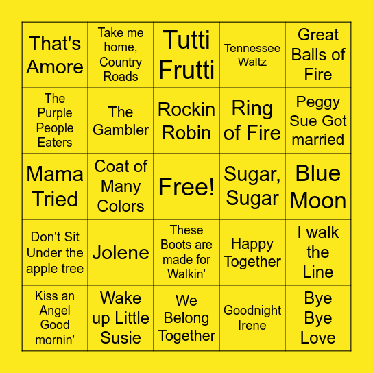 Musical Bingo Card