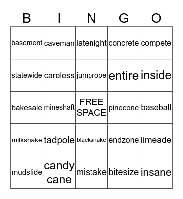 Long vowel silent e Bingo Card