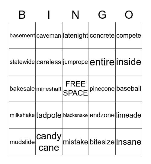 Long vowel silent e Bingo Card