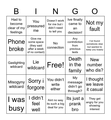 They ghosted me Bingo Card