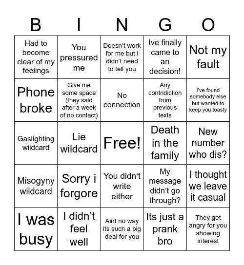 They ghosted me Bingo Card