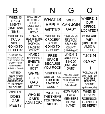 GORILLA ACTIVITIES BOARD BINGO Card