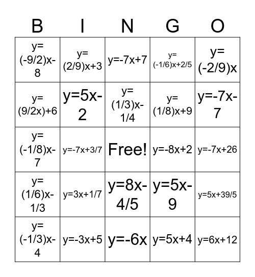 Parallel & Perpendicular Bingo Card