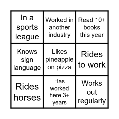 Team 1 Bingo Card