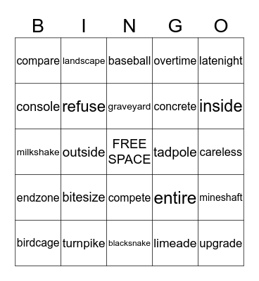 Long vowel silent e Bingo Card