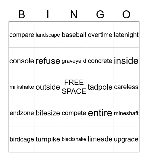 Long vowel silent e Bingo Card