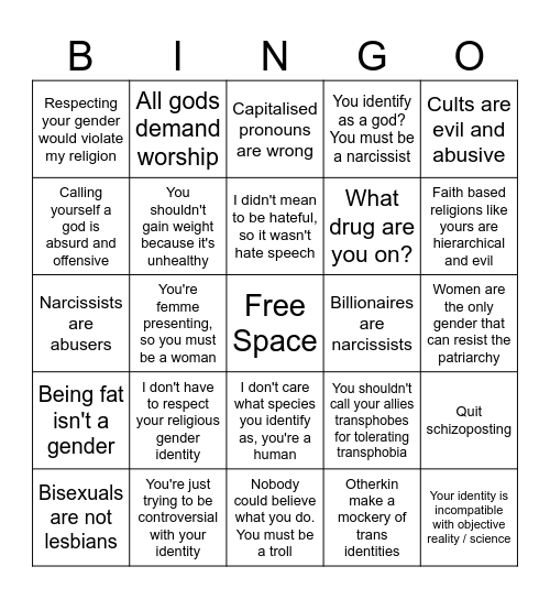 Hate speech bingo with Vi- Bingo Card