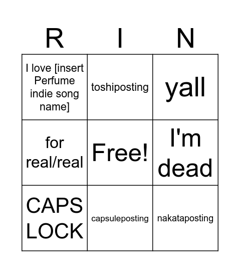 Ringo Bingo Card