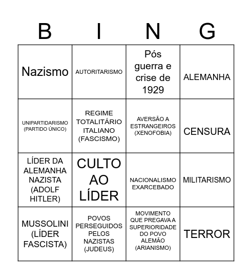 BINGO REGIMES TOTALITÁRIOS Bingo Card