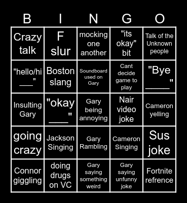 The gang bingo Card