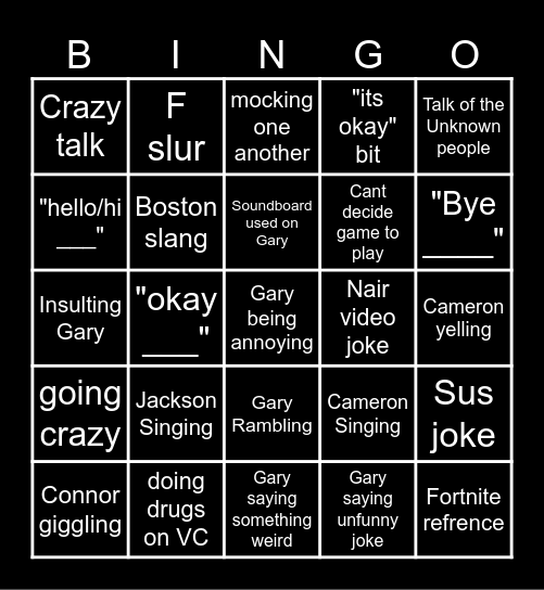 The gang bingo Card
