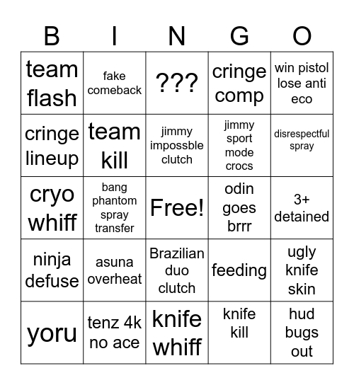 sen vs 100t Bingo Card