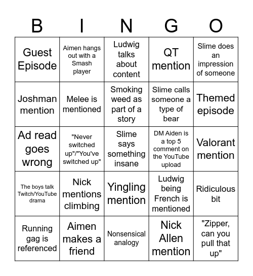 Yard Bingo Card