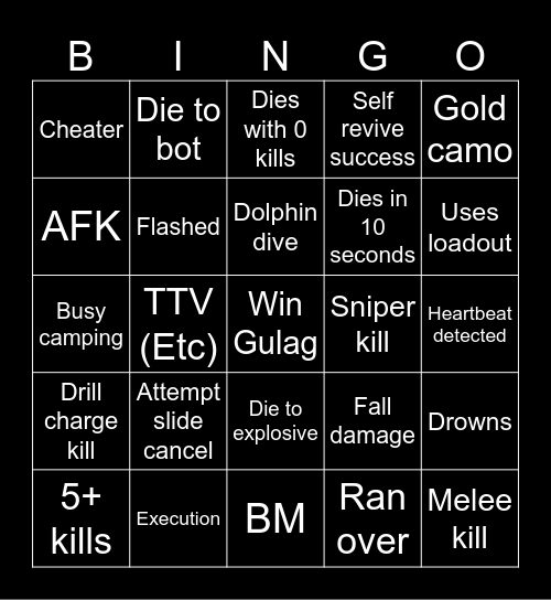 Warzone 2 bingo Card