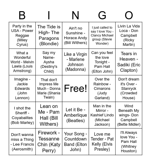 AA40 REGGAE Covers 2 (nv) Bingo Card