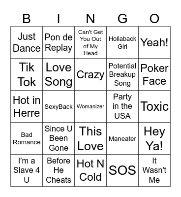 2000s Pop Singo Bingo Card