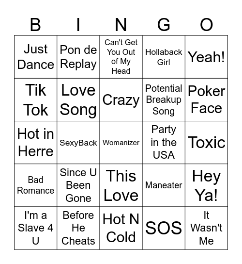 2000s Pop Singo Bingo Card