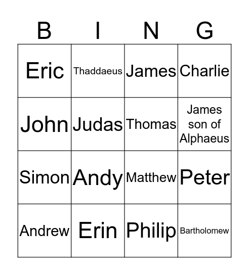 Jesus and the Disciples Bingo Card