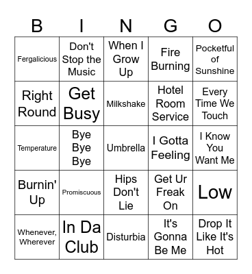 Pop Singo Bingo Card