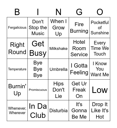 Pop Singo Bingo Card