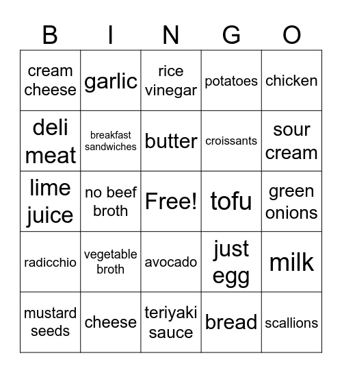 Grocery Shopping! Bingo Card