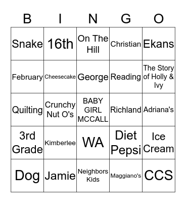 Mrs. Mc Call's Birthday BINGO Card