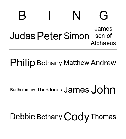 Jesus and the Disciples Bingo Card