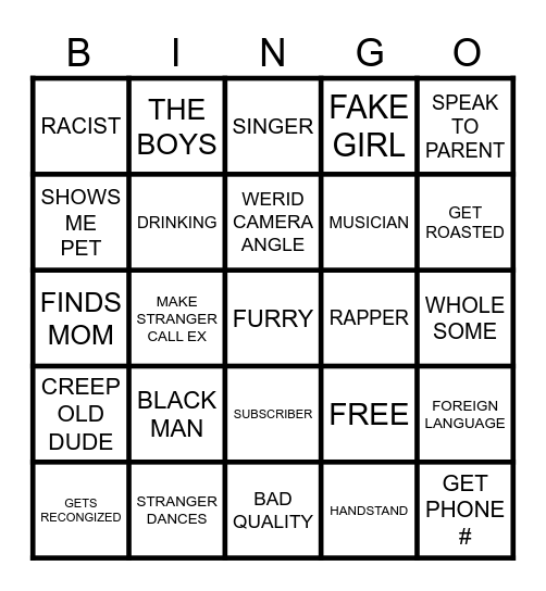 OMEGLE BINGO Card