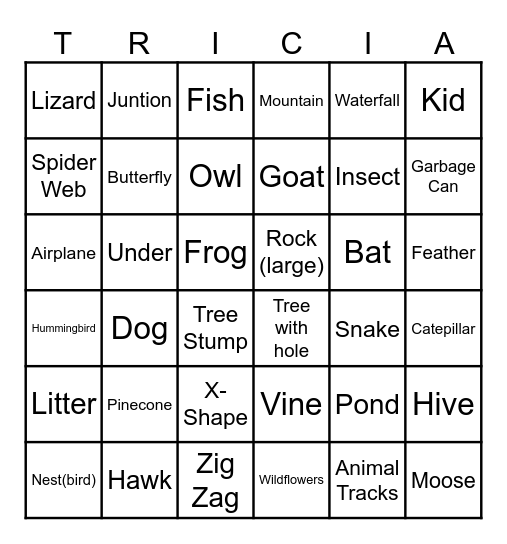 Tricia's Backpacking Bingo 2023 Bingo Card
