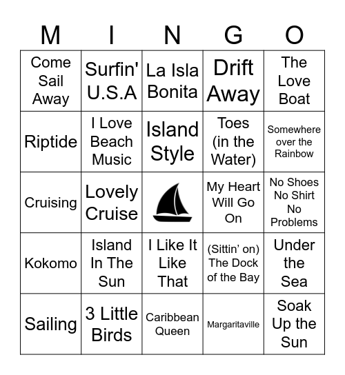 Cruise to Margaritaville Bingo Card